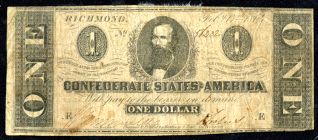 Confederate one dollar bill